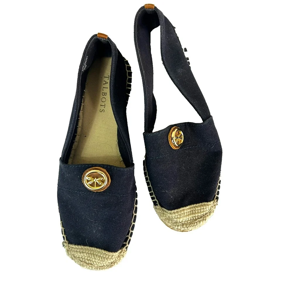 Talbots Dragonfly Espadrille Flats Blue Canvas Round Toe‎ SZ 7.5
